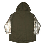 ZARA Womens Khaki & Silver Sequin Sleeve Hoodie Jacket XS Cotton Woven Zip