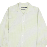 NAUTICA Mens Green & White Striped Cotton Shirt M Long Sleeve Casual