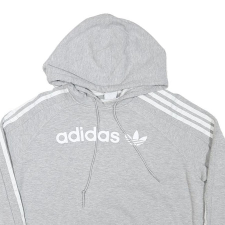 ADIDAS Womens Grey Cotton Blend Cropped Hoodie UK 8 Classic Three Stripes