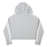 ADIDAS Womens Grey Cotton Blend Cropped Hoodie UK 8 Classic Three Stripes