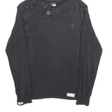 FABRIC OF LIFE Mens Black Cotton Blend Pullover Hoodie S Ribbed Panel