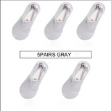 Anyfootwear 5 Pairs Women's Lace Flower Invisible Ankle Socks Size 5-9 Grey Breathable Anti-Slip Non-Skid Low Cut Fashion Socks