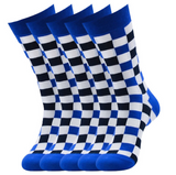 Anyfootwear 5 Pairs Size 5-14 Women Fashion Socks Cotton Skateboard Blue White Square Pattern Black Novelty Crew Socks Casual Sports Socks