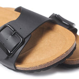 Cordoba Vegan Leather Slide Cork Sandal - Black - BIANKINA