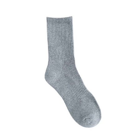 Anyfootwear 5 Pairs Unisex Long Cotton Socks Size 10-14 Grey High Quality Office Business Sports Skateboard Knitted Casual Solid Color Socks