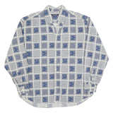 PETER HADLEY Mens Blue & White Patterned Cotton Blend Shirt L Casual Long Sleeve