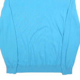ROYAL CLASS Mens Blue Plain Jumper Crew Neck Basic Knit XL Cotton Lightweight