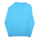 ROYAL CLASS Mens Blue Plain Jumper Crew Neck Basic Knit XL Cotton Lightweight