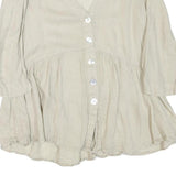 ZARA Womens Beige Cotton Blend Basic Button Long Sleeve V-Neck Top S