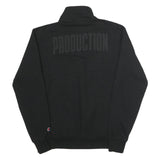 CHAMPION Mens Black Half Zip M Cotton Blend Pullover Sweatshirt Production Print
