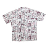 HAWAII Mens White & Grey Hawaiian Shirt L Patterned Short Sleeve Summer