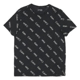 CALVIN KLEIN Mens Black Crew Neck Short Sleeve T-Shirt S All Over Logo Print
