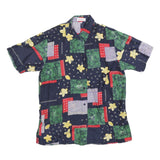 CITY LIFE Womens Navy Blue Green Red Floral Patchwork Silk Shirt S Relaxed Fit