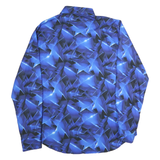 Mens Blue & Black Abstract Pattern Polyester Shirt M Stylish Modern Fit