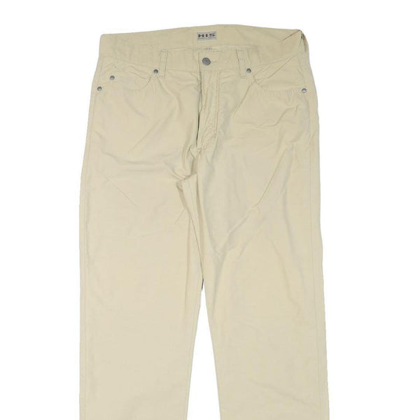 HIS Mens Cotton Blend Beige Regular Straight Trousers W33 L31 Casual Comfortable
