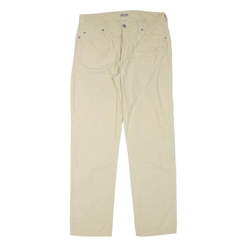 HIS Mens Cotton Blend Beige Regular Straight Trousers W33 L31 Casual Comfortable