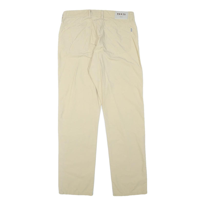 HIS Mens Cotton Blend Beige Regular Straight Trousers W33 L31 Casual Comfortable