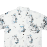 Mens White & Blue Printed Vacation Shirt L Cotton Blend Summer Beach Wear