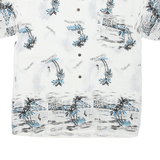Mens White & Blue Printed Vacation Shirt L Cotton Blend Summer Beach Wear