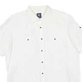 PIERRE CARDIN Mens White Plain Shirt L Cotton Blend Relaxed Fit Button Collar
