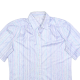 Womens Blue & Pink Striped Shirt S Lightweight Polyester Button Front Summer Top