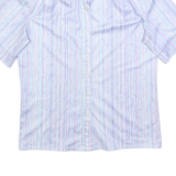 Womens Blue & Pink Striped Shirt S Lightweight Polyester Button Front Summer Top