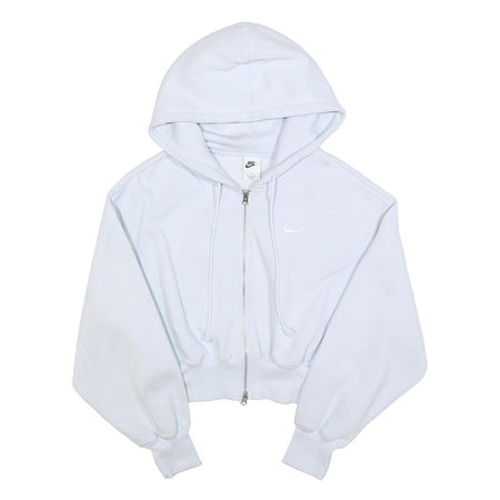 NIKE Womens White Full Zip Hoodie M Cotton Blend Cropped Casual Sweater