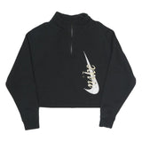 NIKE Womens Black Cropped 1/4 Zip Sweatshirt M Cotton Blend Casual