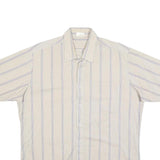 Mens Beige Striped Shirt L Polyester Blend Casual Relaxed Fit Summer Button