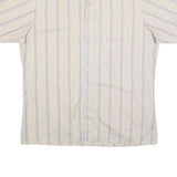 Mens Beige Striped Shirt L Polyester Blend Casual Relaxed Fit Summer Button