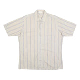 Mens Beige Striped Shirt L Polyester Blend Casual Relaxed Fit Summer Button