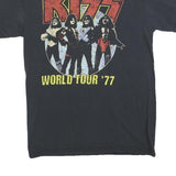 KISS Mens Black Band T-Shirt S Short Sleeve Crew Neck World Tour 77 Graphic