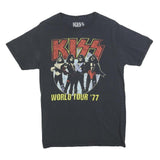 KISS Mens Black Band T-Shirt S Short Sleeve Crew Neck World Tour 77 Graphic