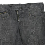 RAINBOW Mens Shorts Black Denim XL W40 Rebel Core Zip Pocket Casual