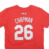 MAJESTIC Mens Red American Graphic T-Shirt L Short Sleeve Crew Neck Baseball