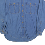 LIZWEAR Womens Blue Linen Shirt S Casual Button Up Long Sleeve