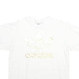 ADIDAS Mens White Gold Logo Graphic T-Shirt L Short Sleeve Crew Neck Casual