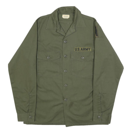 SELMA APPAREL Mens Green Plain Shirt M Military Style Button Front