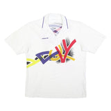 ADIDAS Mens White Graphic Print Short Sleeve Polo Shirt L Cotton Blend Relaxed