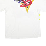 ADIDAS Mens White Graphic Print Short Sleeve Polo Shirt L Cotton Blend Relaxed