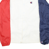 CHAMPION Mens White & Navy Colourblock Coach Jacket M Polyester Blend Microfibre