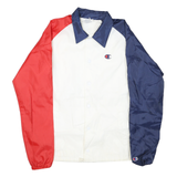 CHAMPION Mens White & Navy Colourblock Coach Jacket M Polyester Blend Microfibre