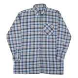 Mens Blue Grey Plaid Cotton Shirt XL Button Down Long Sleeve Casual Checked