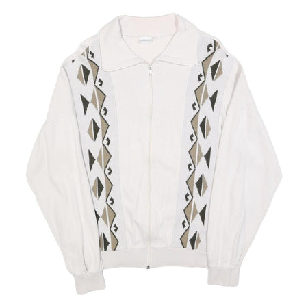 PLANTIER Mens White Cotton Patterned Zip Up Jumper M Casual Comfort Design