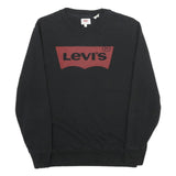 LEVI'S Mens Black Cotton Sweatshirt S Crew Neck Logo Print Casual