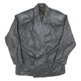 Womens Black Button Leather Jacket L Leather Plain Classic Outerwear