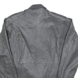 Womens Black Button Leather Jacket L Leather Plain Classic Outerwear