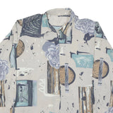 Womens Cream Blue & Brown Abstract Print Shirt XL Button Down Relaxed Fit