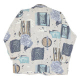 Womens Cream Blue & Brown Abstract Print Shirt XL Button Down Relaxed Fit