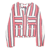 ZARA Womens Red & White Striped Zip Jacket S Woven Long Sleeve Casual